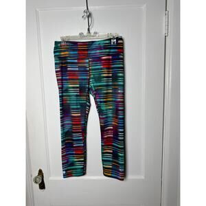 Athleta Multicolor Laser Beam Sonar Striped Colorful Athletic Leggings Cropped M